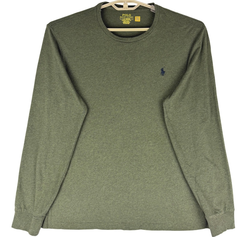 Polo Ralph Lauren Mens L Long Sleeve T-Shirt Green Custom Slim Fit Pony Cotton